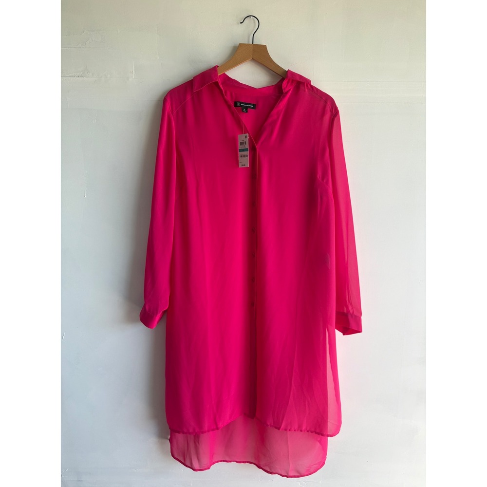 INC International Concepts Women 0X Pink Peacock & Print Sheer Tunic Lot 2 Pack